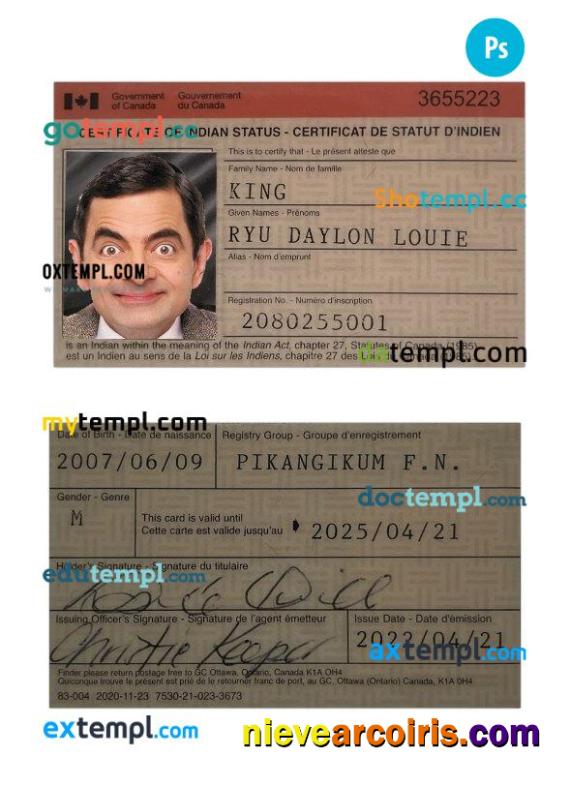 Canada certificate of Indian status